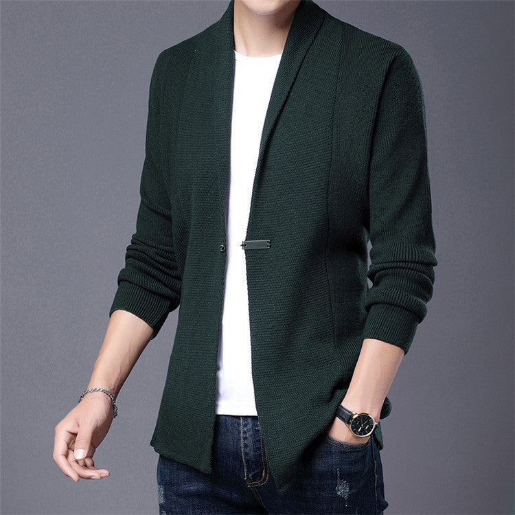 Herren Langarm Strickjacke mit modernem Schalkragen und asymmetrischem Saum EB
