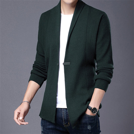 Herren Langarm Strickjacke mit modernem Schalkragen und asymmetrischem Saum EB