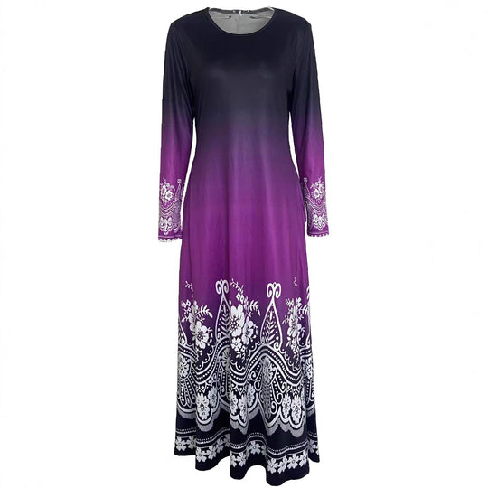 Damen Maxi-Kleid mit farbenfrohem Ombre-Design und floralen Verzierungen EB
