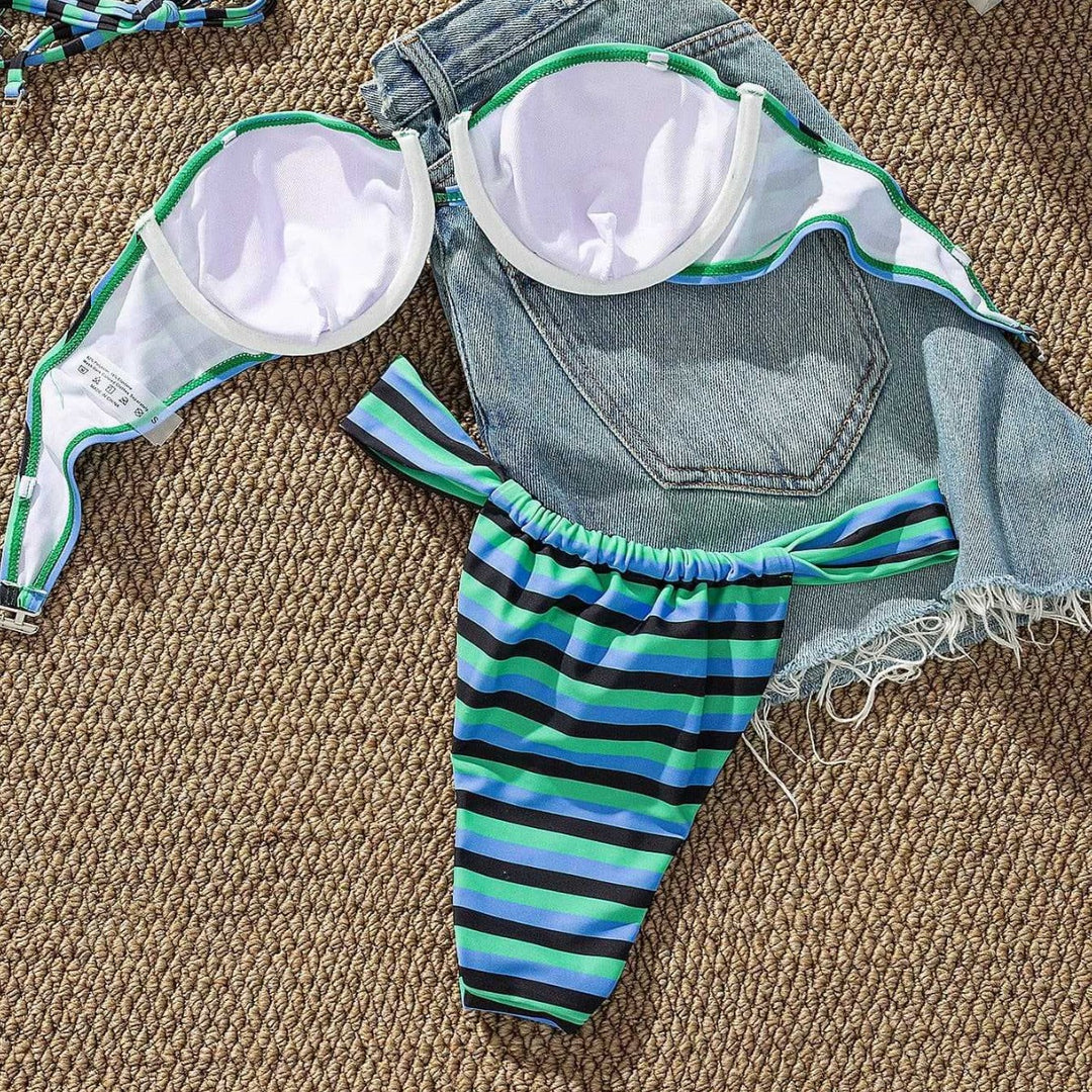 Damen Bikini-Oberteil mit verstellbaren Trägern und modernem Streifendesign EB