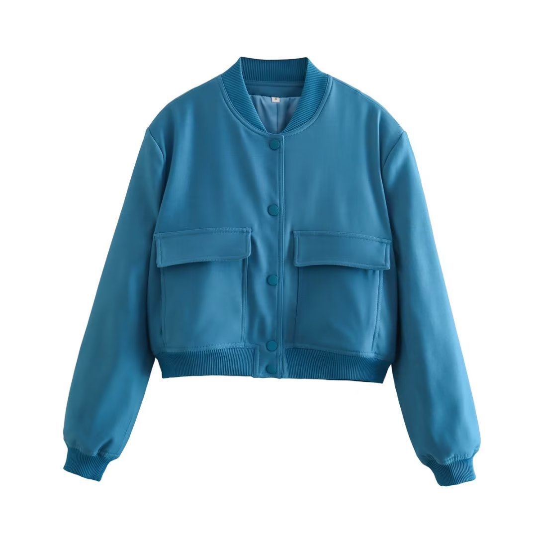 Damen Kurzblouson im Utility‑Stil mit Klappentaschen und Rippbündchen EB