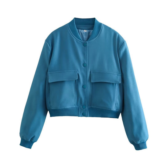 Damen Kurzblouson im Utility‑Stil mit Klappentaschen und Rippbündchen EB