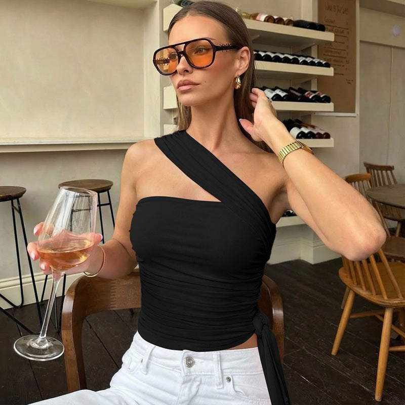 Damen Elegantes Asymmetrisches Top mit Wickeldesign EB