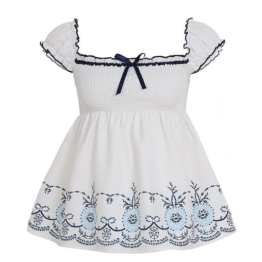 Damen Baumwollbluse mit floralem Stickdesign und schickem Rüschensaum EB