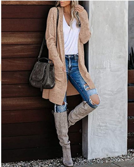 Damen Strickcardigan mit längerer Silhouette und lässigem Schnitt EB