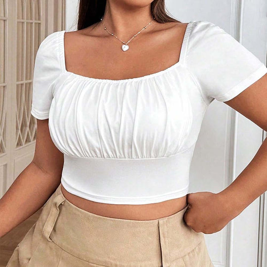 Damen Crop-Top mit gerafftem Design und nostalgischen Puffärmeln EB