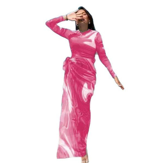 Damen Elegantes Maxi-Kleid mit Wickelgürtel EB