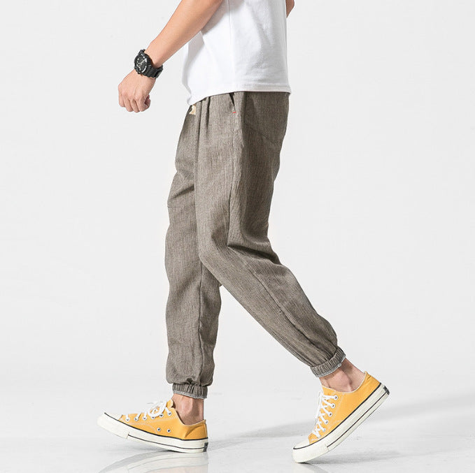 Herren nan lässige Leinen-Joggerhose mit Tunnelzug, strukturierter Oberfläche und elastischen Bündchen EB