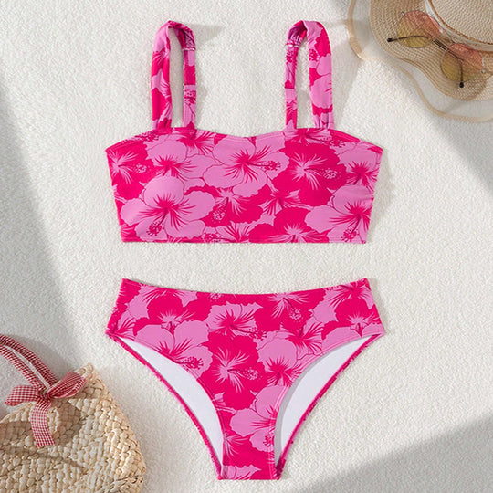 Damen Bikini-Set mit floralem Hochbund und breiten Trägern EB