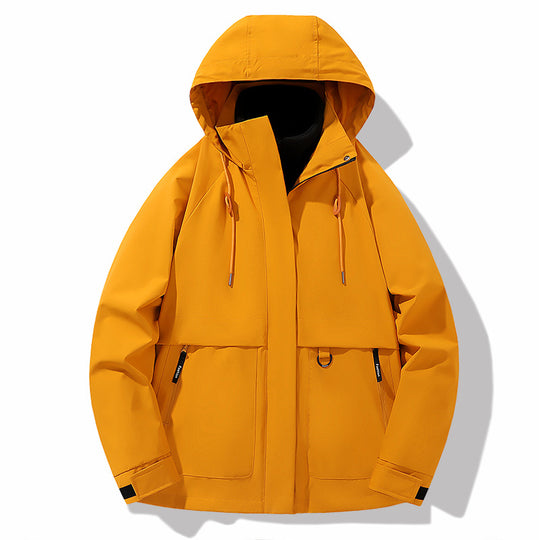 Damen funktionale Wetterjacke mit verstellbarem Kapuzenkragen und großzügigen Taschen EB