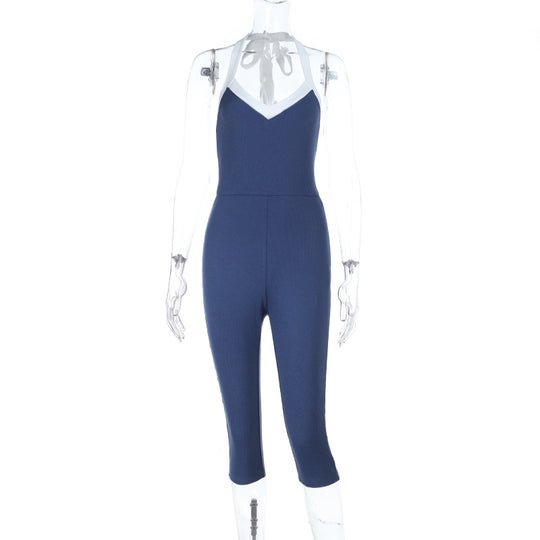 Damen eleganter, figurbetonter Jumpsuit mit V-Ausschnitt und raffinierter Schnürung EB