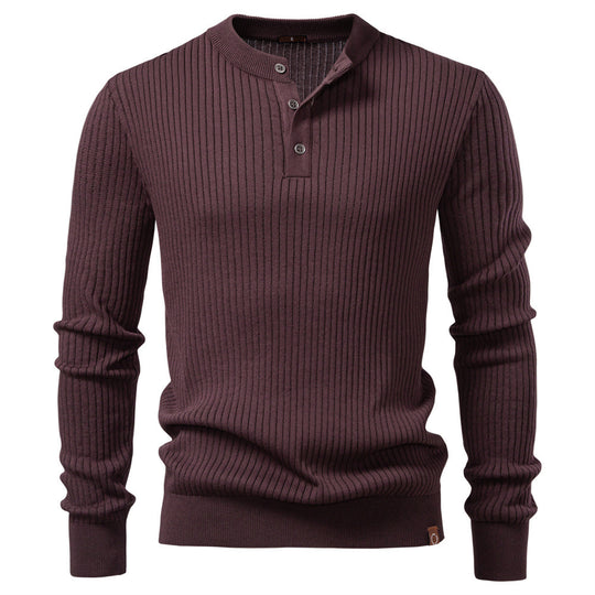 Herren nan gerippter Langarm-Henleypullover mit Stehkragen, feinem Rippstrick und schmaler Passform EB