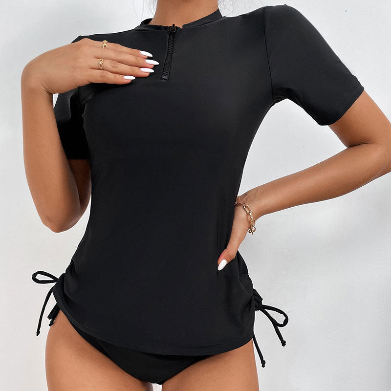 Damen Surf-Bikini-Oberteil mit kurzem Arm und hohem Kragen EB
