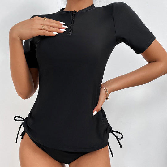 Damen Surf-Bikini-Oberteil mit kurzem Arm und hohem Kragen EB