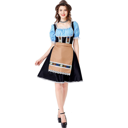 Damen nan folklorisches Oktoberfest-Kostüm im Dirndlstil mit Carmenbluse geschnürtem Mieder und bestickter Schürze EB