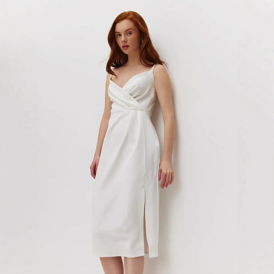 Damen elegantes Wickelkleid mit verstellbaren Trägern und schickem Frontschlitz EB