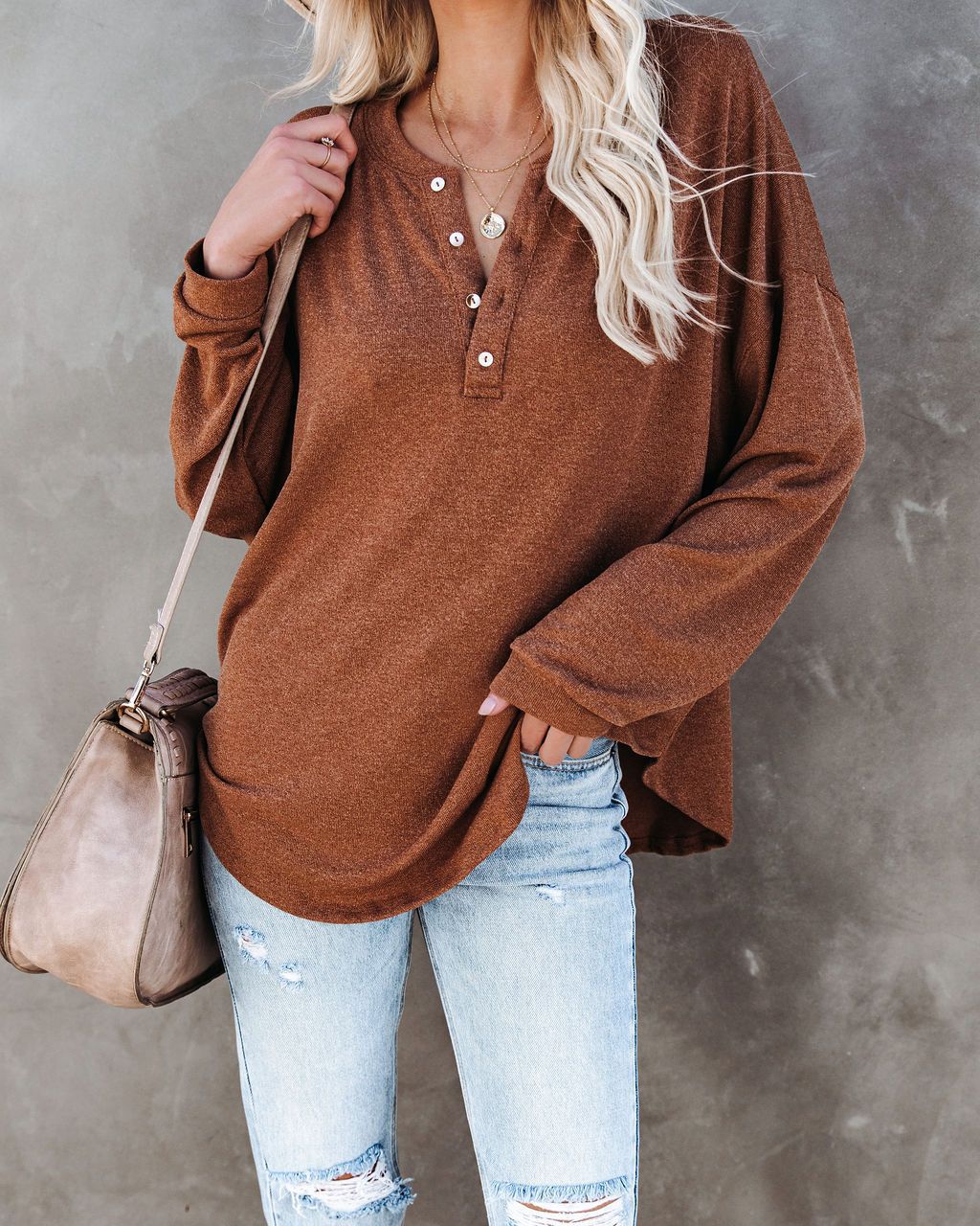 Damen Langarmshirt mit Knopfdetail und lässigem Schnitt EB