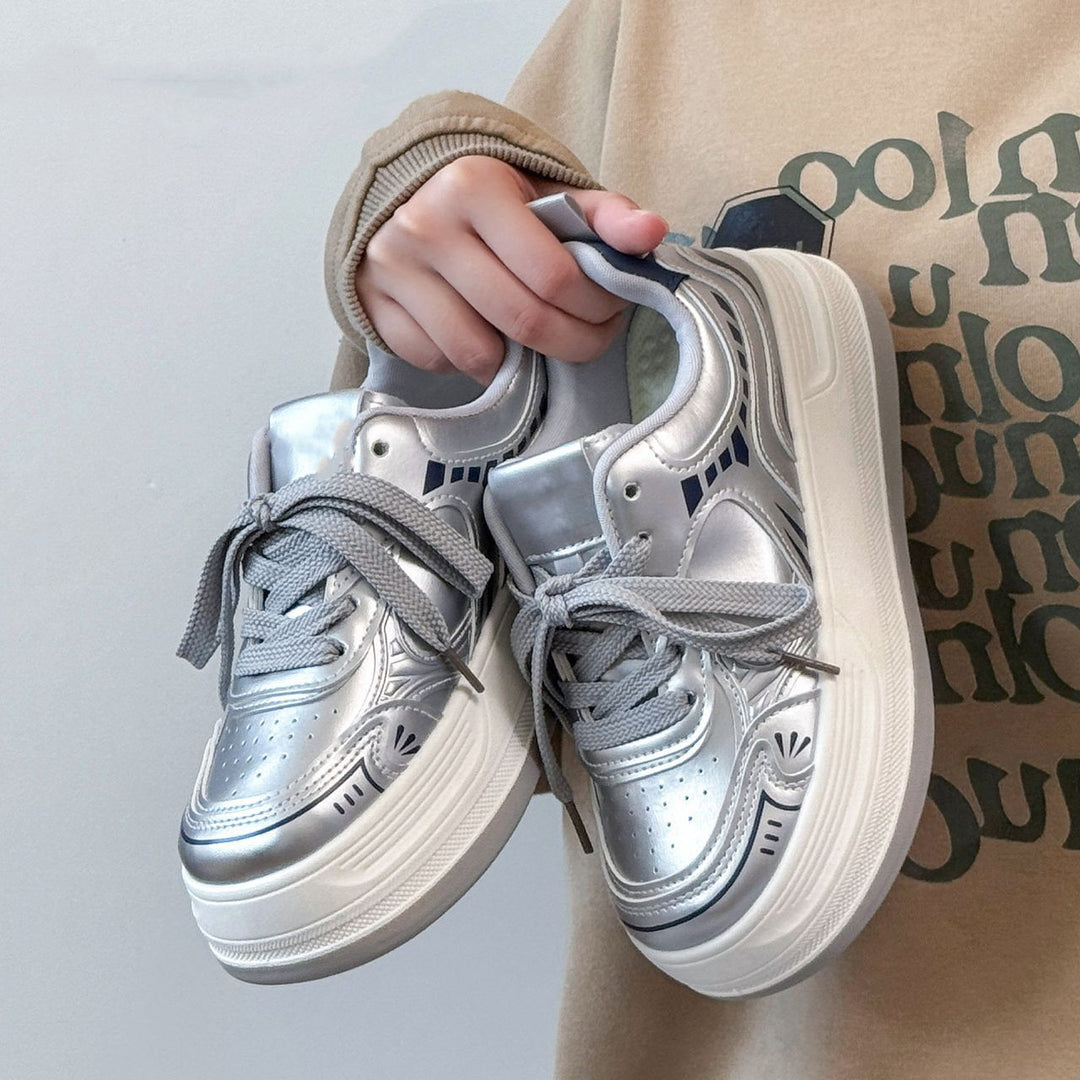 Damen Moderne Plateau-Sneaker mit metallic-Optik und dämpfender EVA-Zwischensohle EB