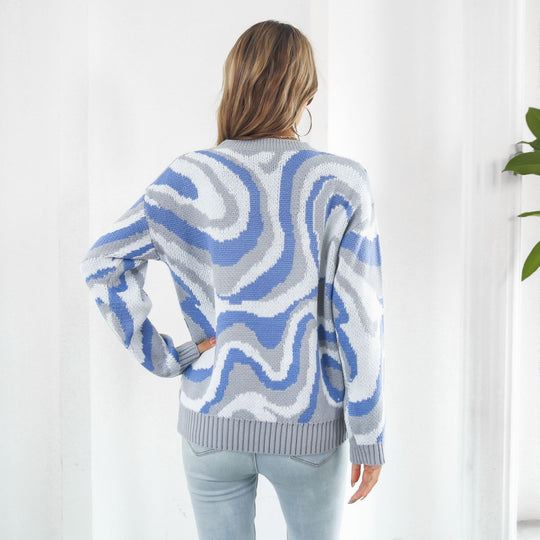 Damen lässiger Pullover mit einzigartigem Wellenmuster EB