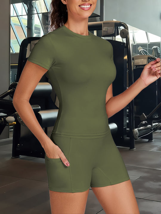 Damen Funktionale Sport-Shorts mit seitlichen Taschen und hohem Bund EB