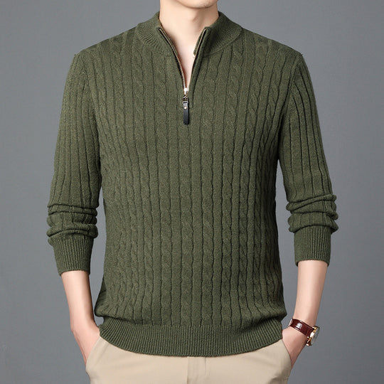 Herren Hochwertiger Strickpullover mit modernem Zipper und Detailstruktur EB