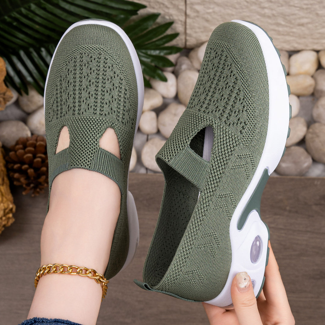 Damen bequeme Slip-On Sneakers mit atmungsaktivem Strickdesign und stoßdämpfender Sohle EB