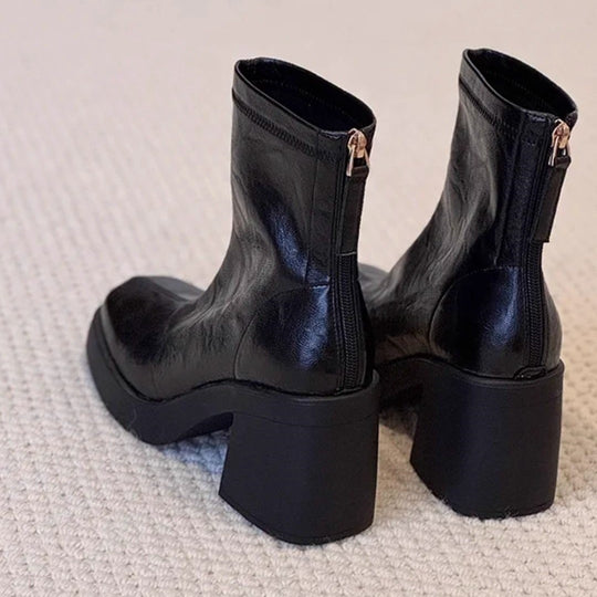 Damen modische Ankle Boots mit robustem Blockabsatz und eleganter Naht EB