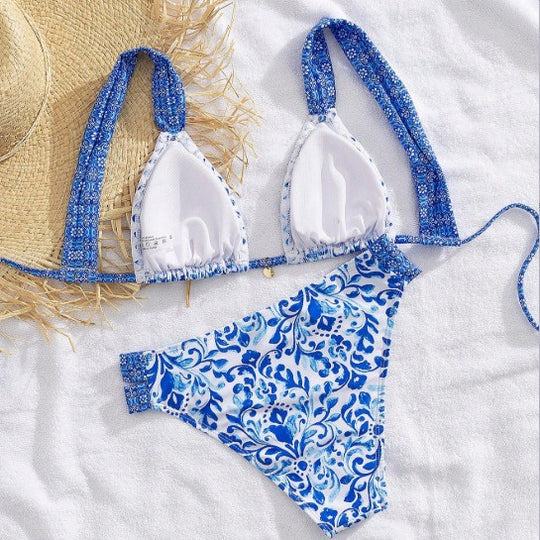Damen Bikini mit dekorativen Rüschen und elegantem Muster EB