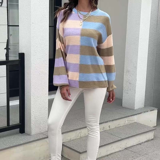 EB | Farbiger Gestreifter Strickpullover Mit Stil