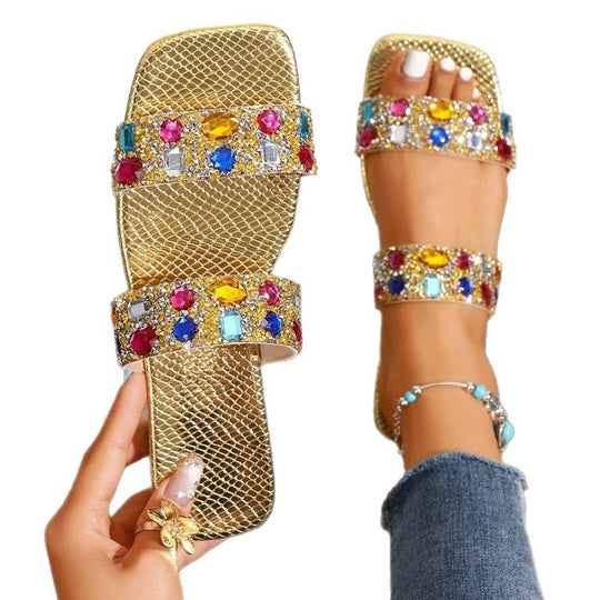 Damen elegante Flip-Flops mit funkelnden Stein-Applikationen EB