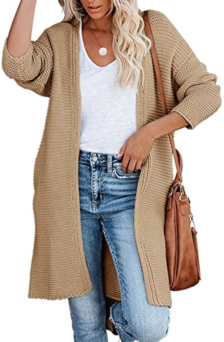 Damen Grobstrick-Cardigan mit offenen Fronten und praktischen Taschen EB