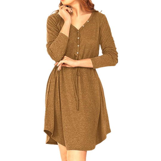 Damen lässiges Wickelkleid mit Knopfdetails und Taillenzug EB
