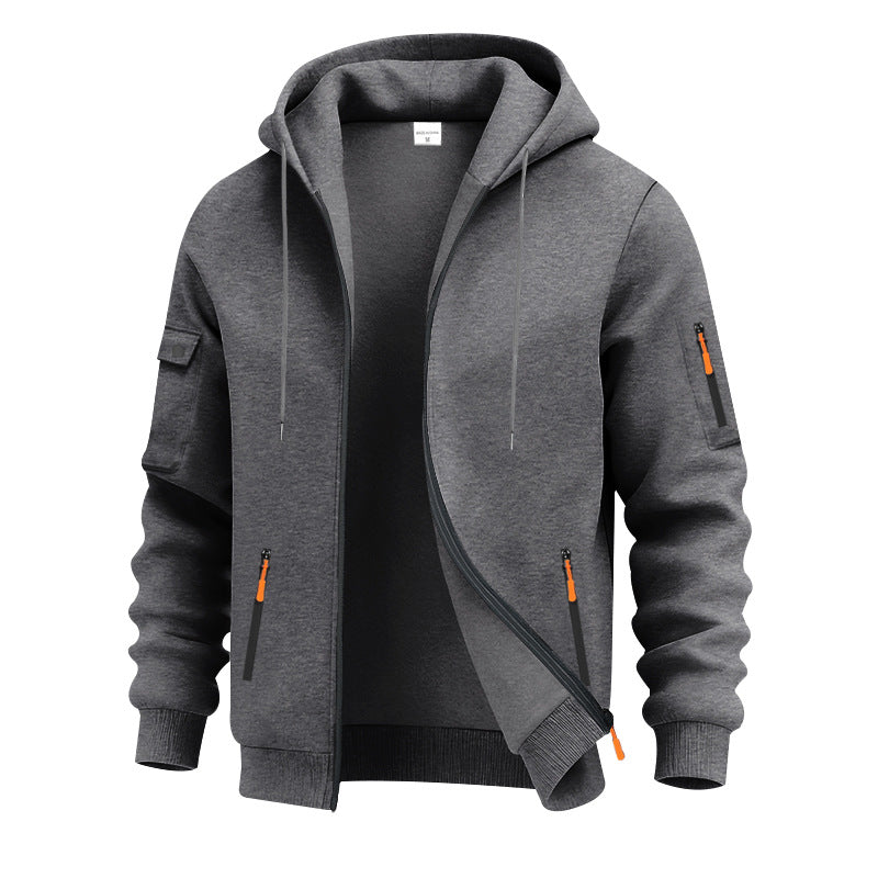 Herren nan technische Zip-Hoodiejacke mit wasserabweisenden Reißverschlusstaschen, Kapuze und verstärkten Ärmelpaspeln EB