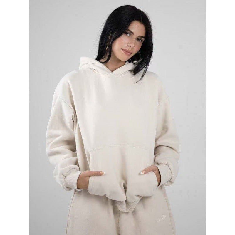 Damen nan oversized Kapuzenpullover mit Kängurutasche und weichem Fleece-Innenfutter EB