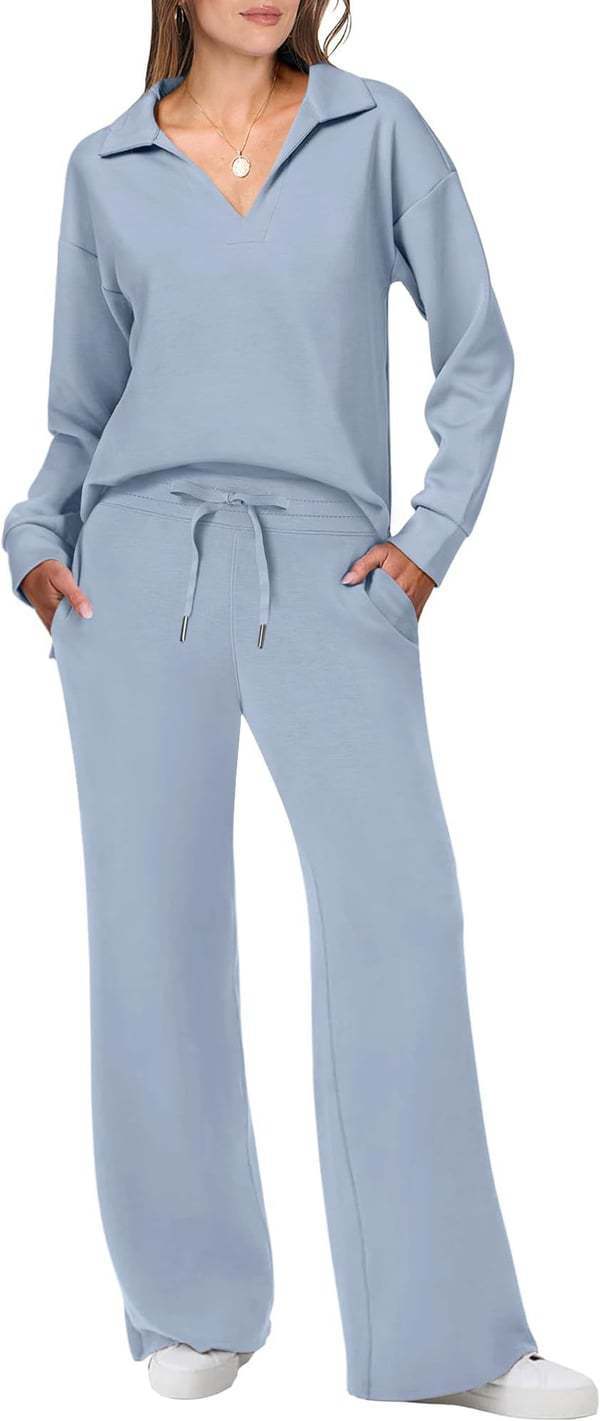 Damen lässiges Lounge-Set mit weitem Schnitt und gemütlichem V-Ausschnitt EB