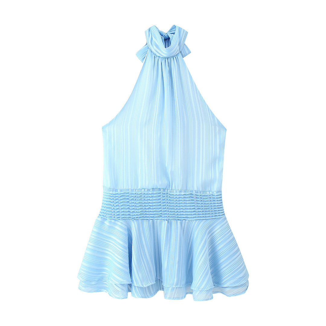 Damen Halterneck Top mit Rüschensaum und elastischer Taille EB