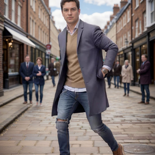 Herren eleganter und lässiger Langmantel aus hochwertigem Material EB