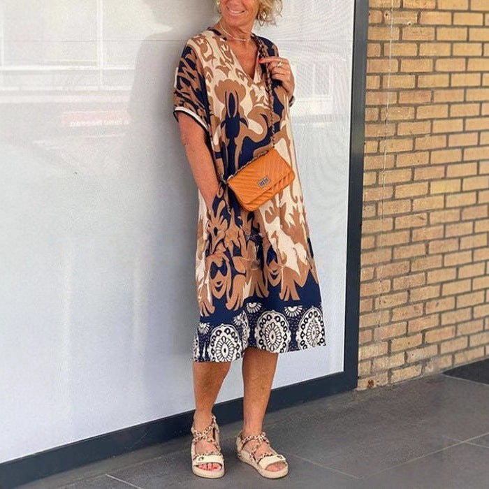 Damen Luftiges Freizeitkleid mit V-Ausschnitt und praktischen Taschen EB