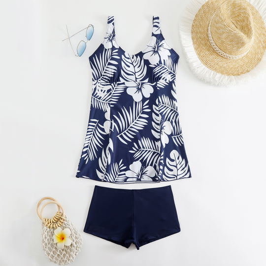 Damen nan Tankini-Set mit tailliertem Empire-Top und hochgeschnittener Badeshorts EB