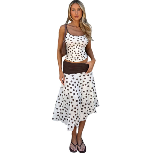 Damen Maxi Kleid mit eleganter Raffung und Punkte-Muster EB