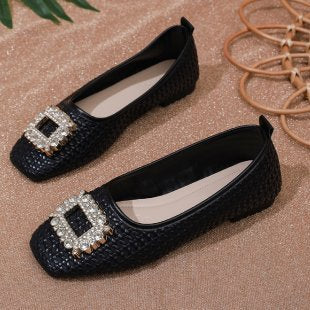 Damen elegante Ballerinas mit funkelndem Schmuckelement EB