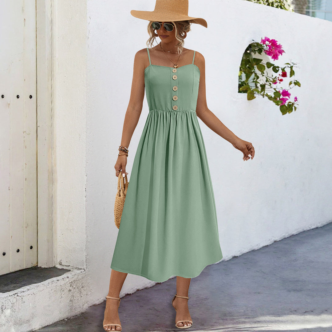 Damen Sommerliches Maxikleid mit Knopfdetails und komfortablem Schnitt EB