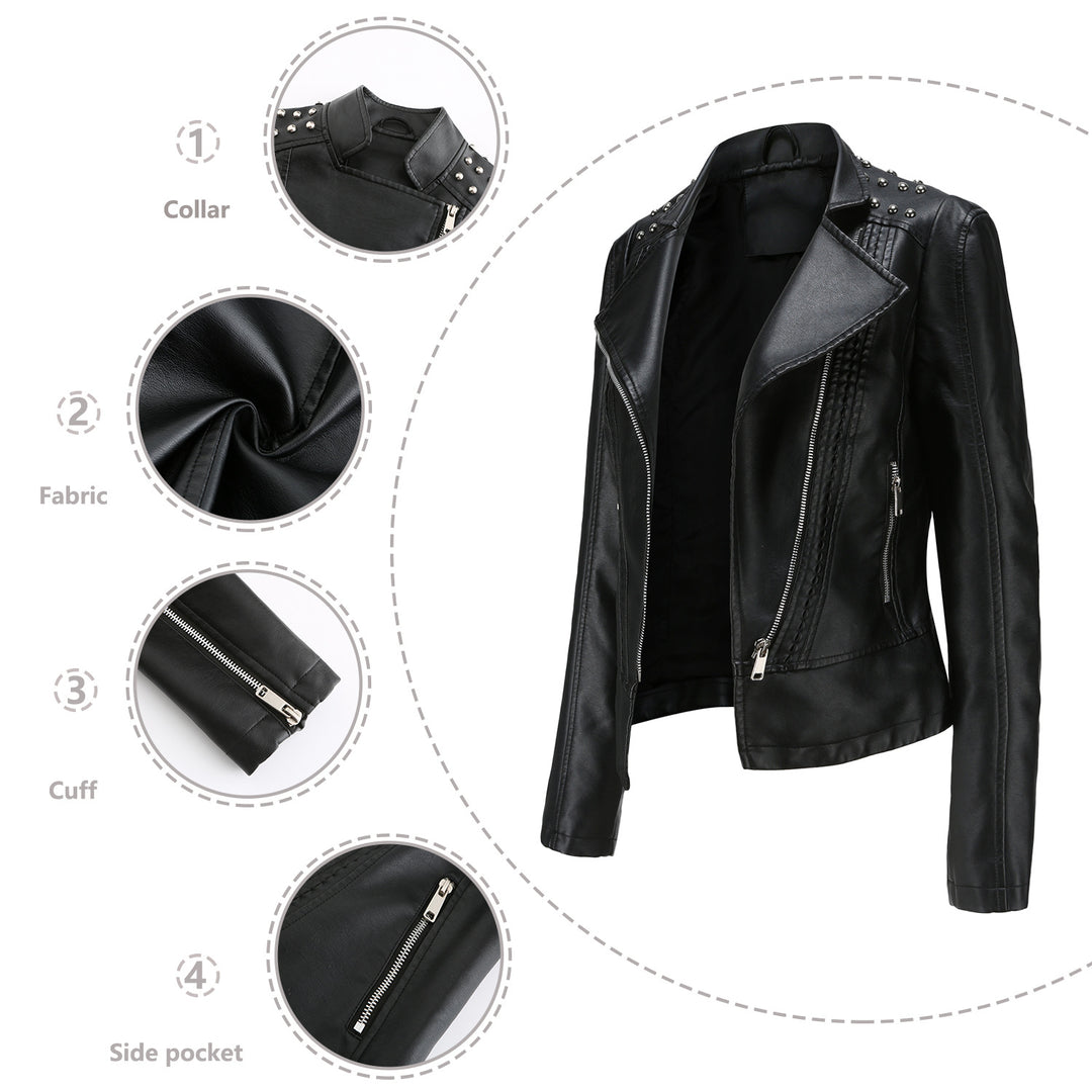 Damen nan Bikerjacke aus Kunstleder mit Nietenbesatz und asymmetrischem Reißverschluss EB