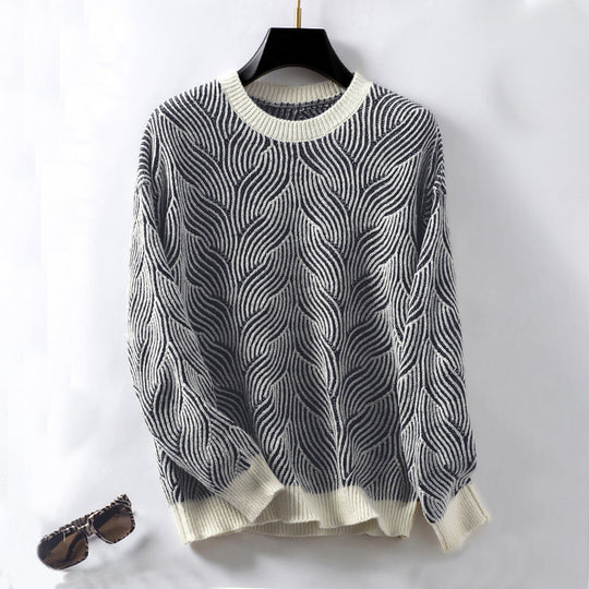 Damen Strickpullover mit modernem Wellenmuster EB