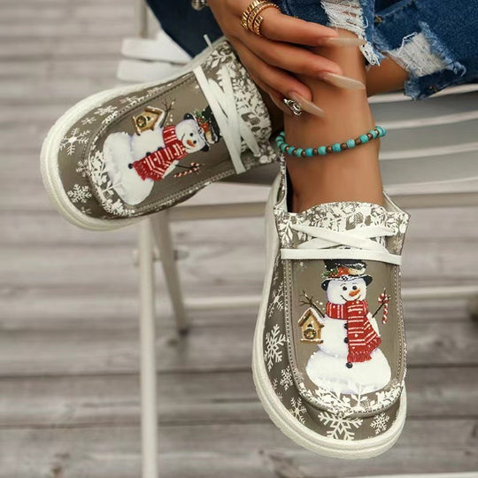 Damen Sneakers im winterlichen Design mit Schneemann-Motiv und rutschfester Sohle EB