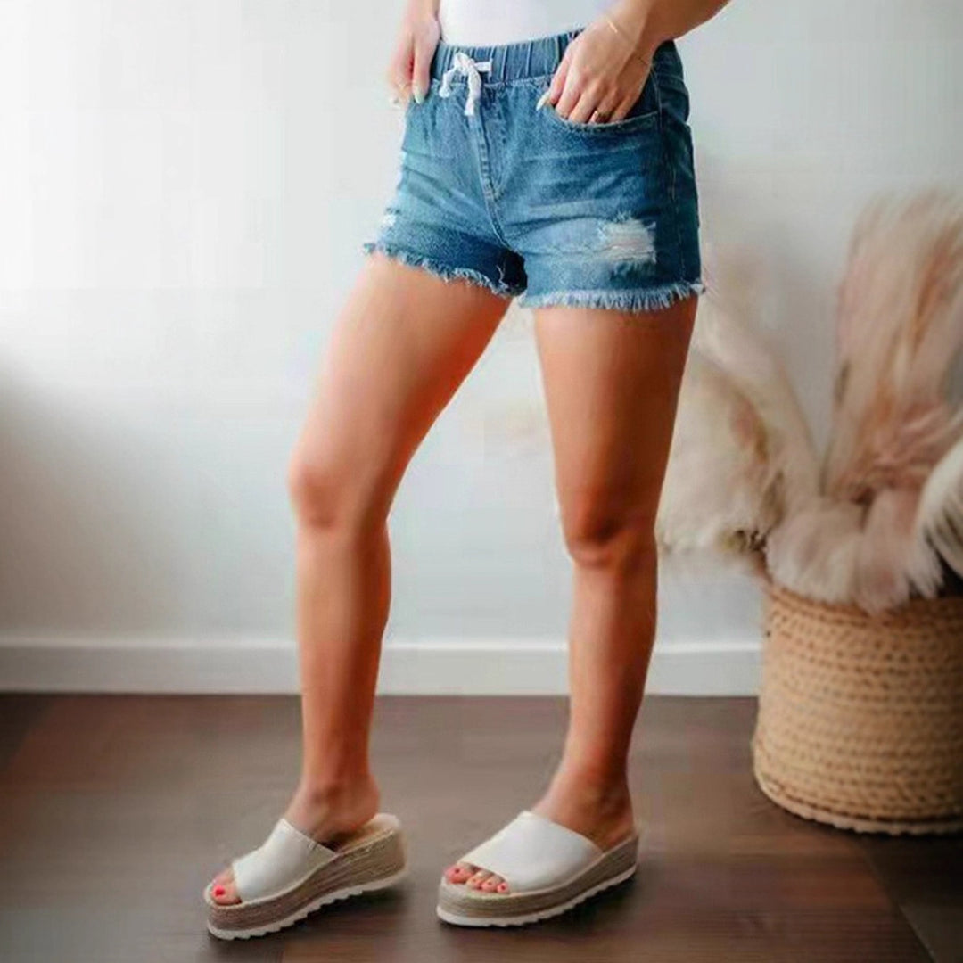 Damen Denim-Shorts mit elastischem Bund und modischen Destroyed-Elementen EB