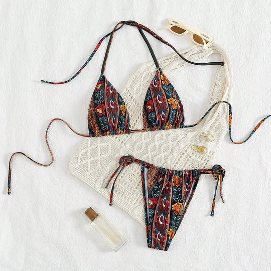 Damen Triangel-Bikini mit floralem Muster EB