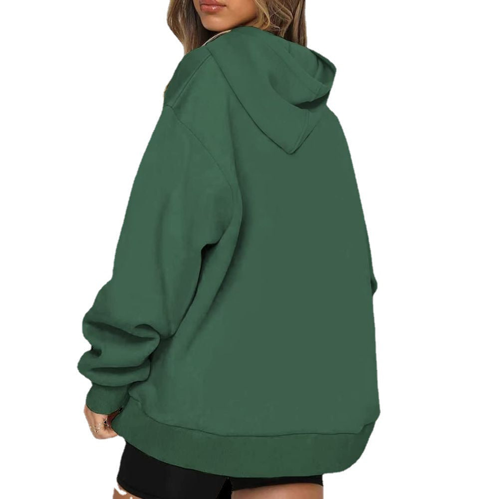 Damen Oversize Kapuzenpullover mit halbem Reißverschluss EB