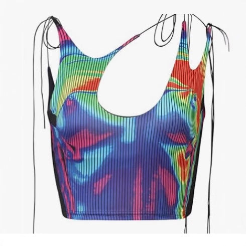 Damen sportliches Crop-Top mit asymmetrischem Design und feinen Schnürdetails EB