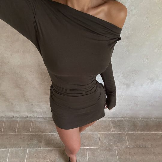 Damen One-Shoulder Minikleid mit seitlicher Raffung und figurbetonter Silhouette EB